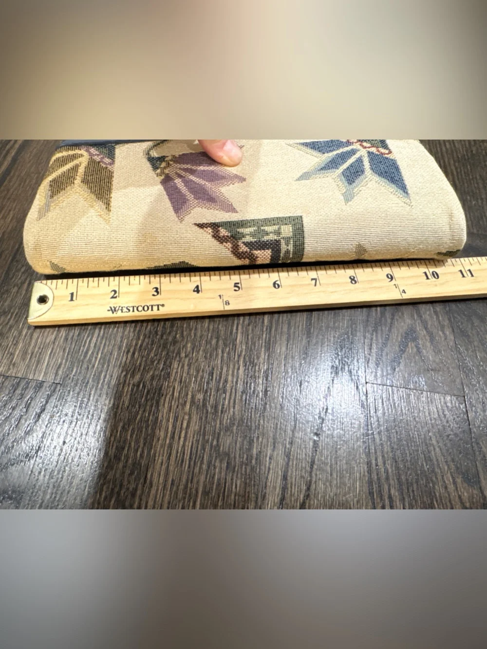 Vintage Floral Tapestry & Blue Leather Clutch Purse